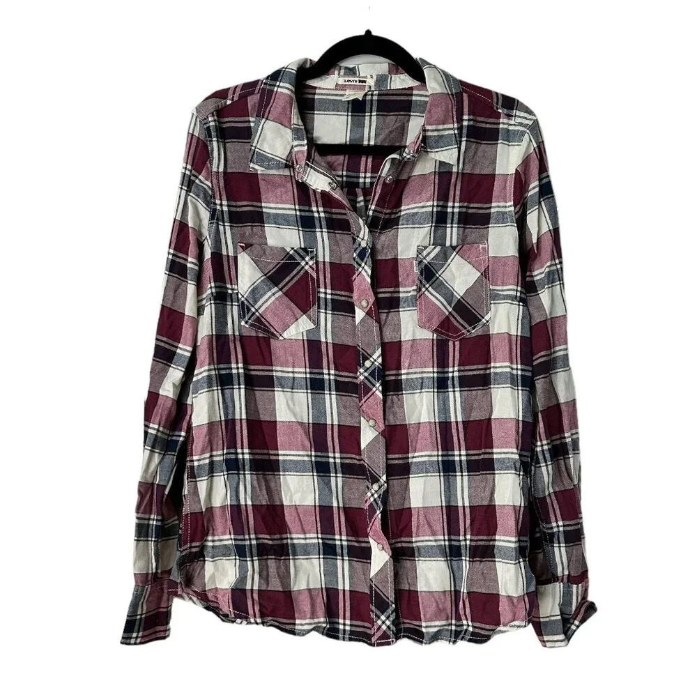 LEVI'S Pearl Snap Front Plaid Button Down - Large